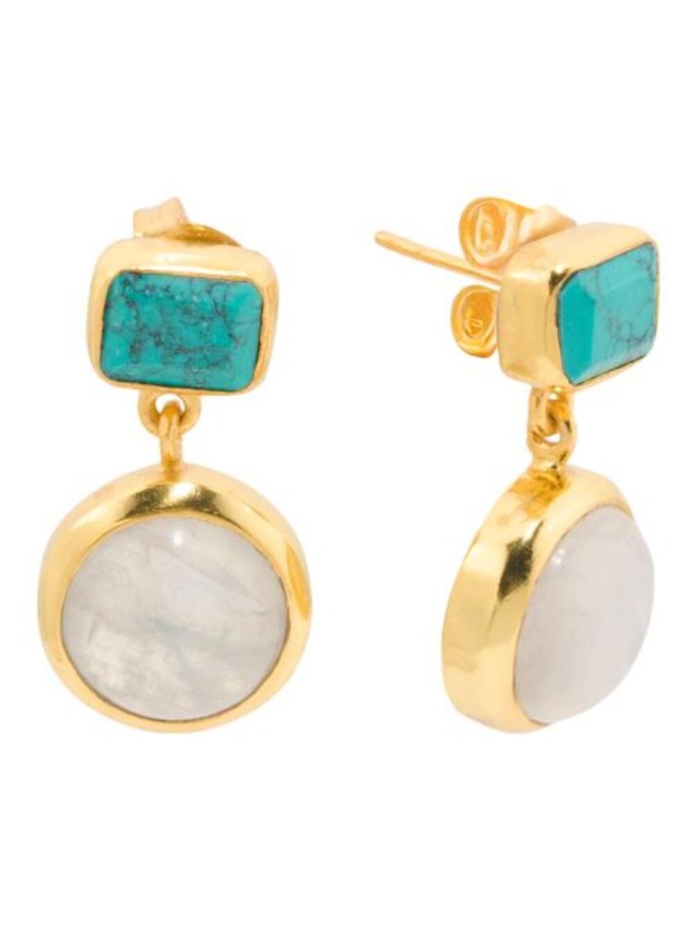 SHAANTI JEWELS Made In India 18kt Gold Plated Moonstone And Turquoise Earrings